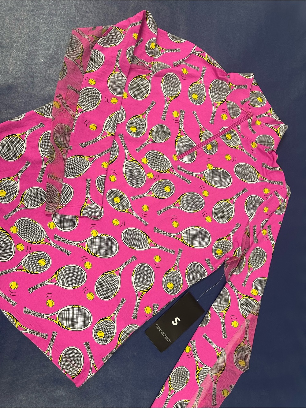 NWT IBKUL Venus Hot Pink Tennis Print Long Sleeve UPF 50+ Athletic Top - Small